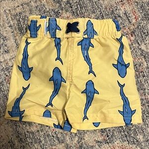 Blue Shark Print Kids Swim Trunks